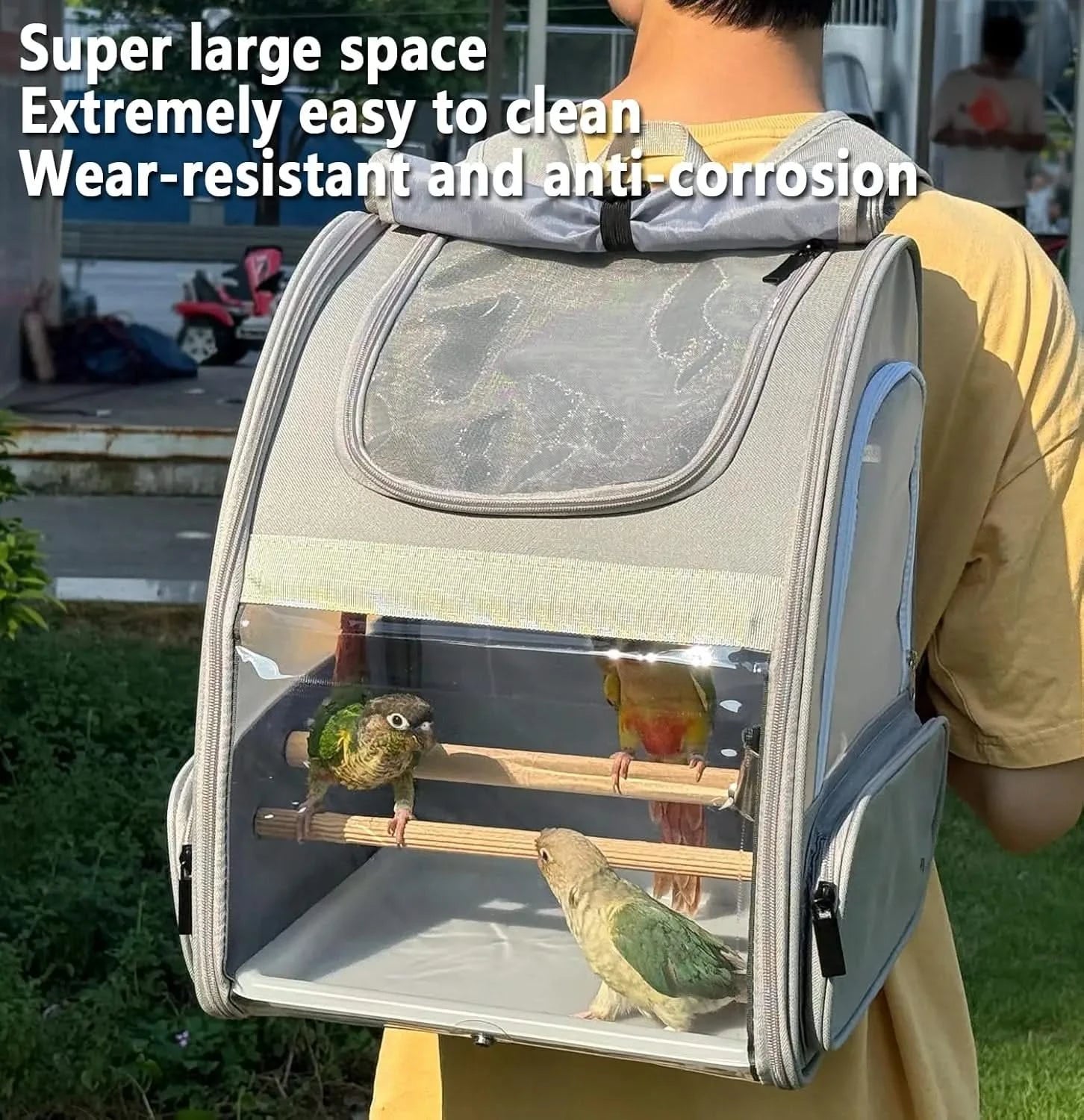 Gray Portable Bird Travel Carrier Backpack for Small Parrots & Cockatiels