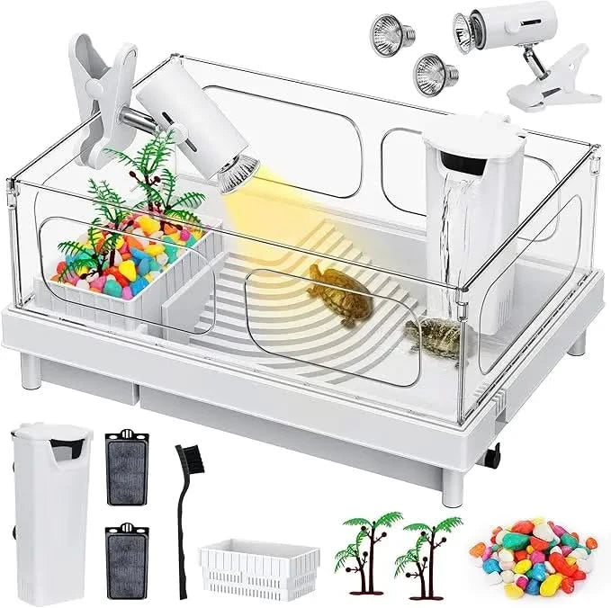 Geegoods Premium Small Turtle Tank Kit with LED Light, Filter & Accessories