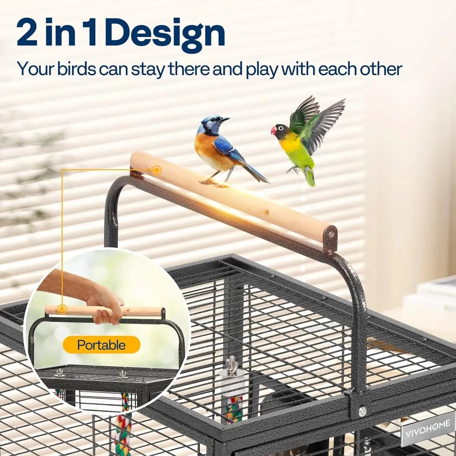 VIVOHOME 19-inch Wrought Iron Portable Bird Travel Carrier Cage for Parrots