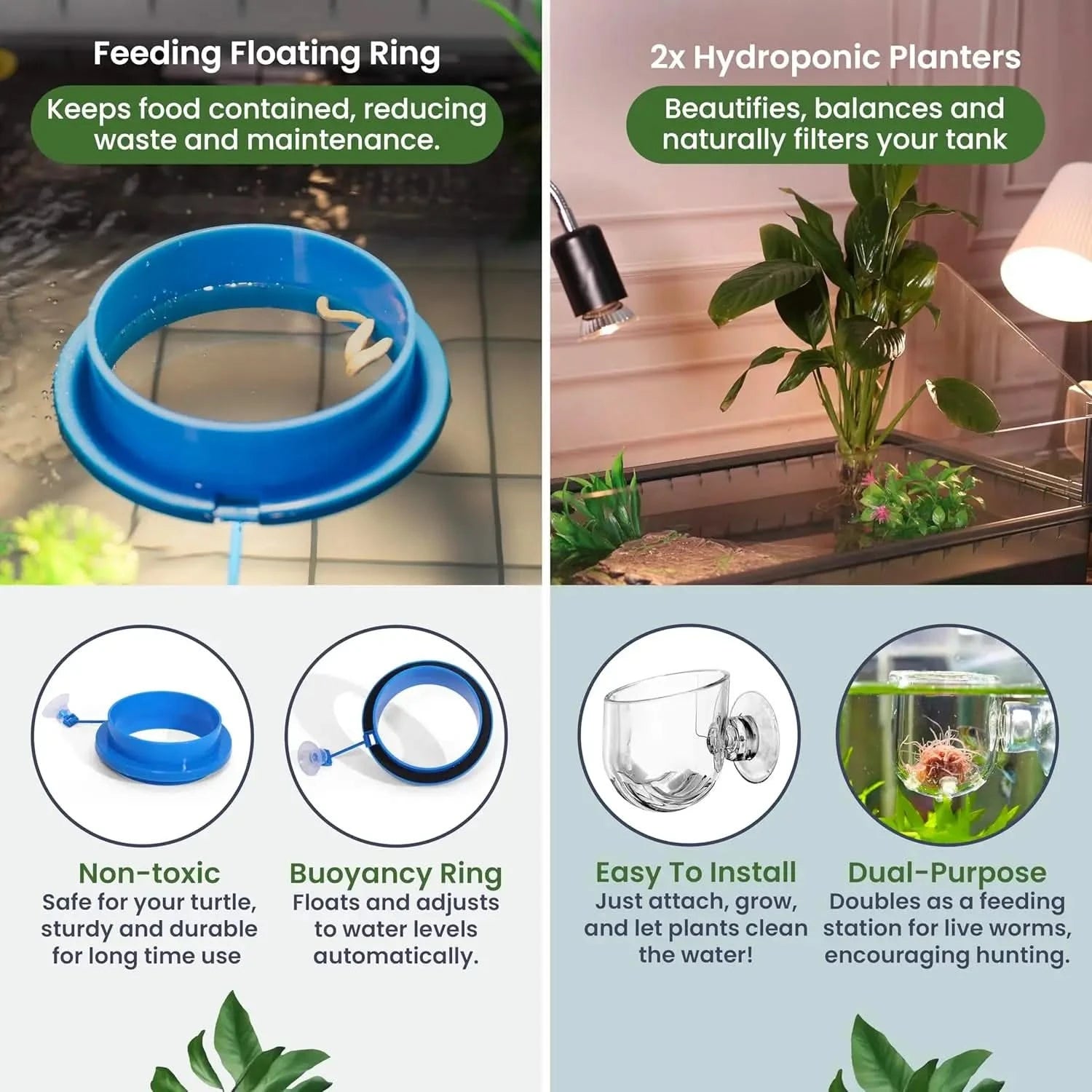 Premium Large Aquatic Turtle Starter Kit: Filter, UVB, Basking, Plants, Easy Clean