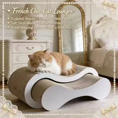 Wavy Cat Scratcher: Rest & Scratch, Curved Design, Durable Surface (Beige-White)