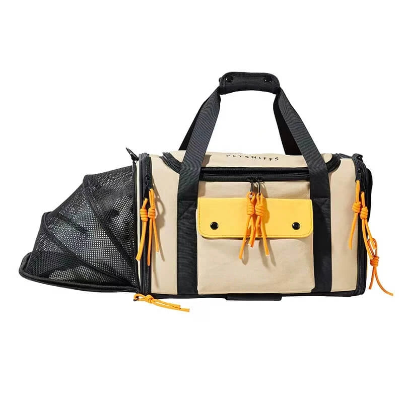 Ventilated Cat & Dog Carrier Bag - Extendable, Portable, Beige