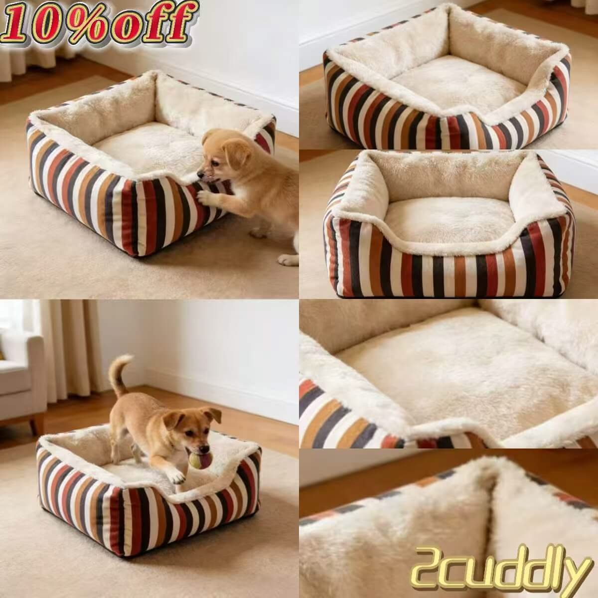 Classic Striped Pet Bed for Dogs - Comfortable, Multi-Color, Soft Cushion, All-Season