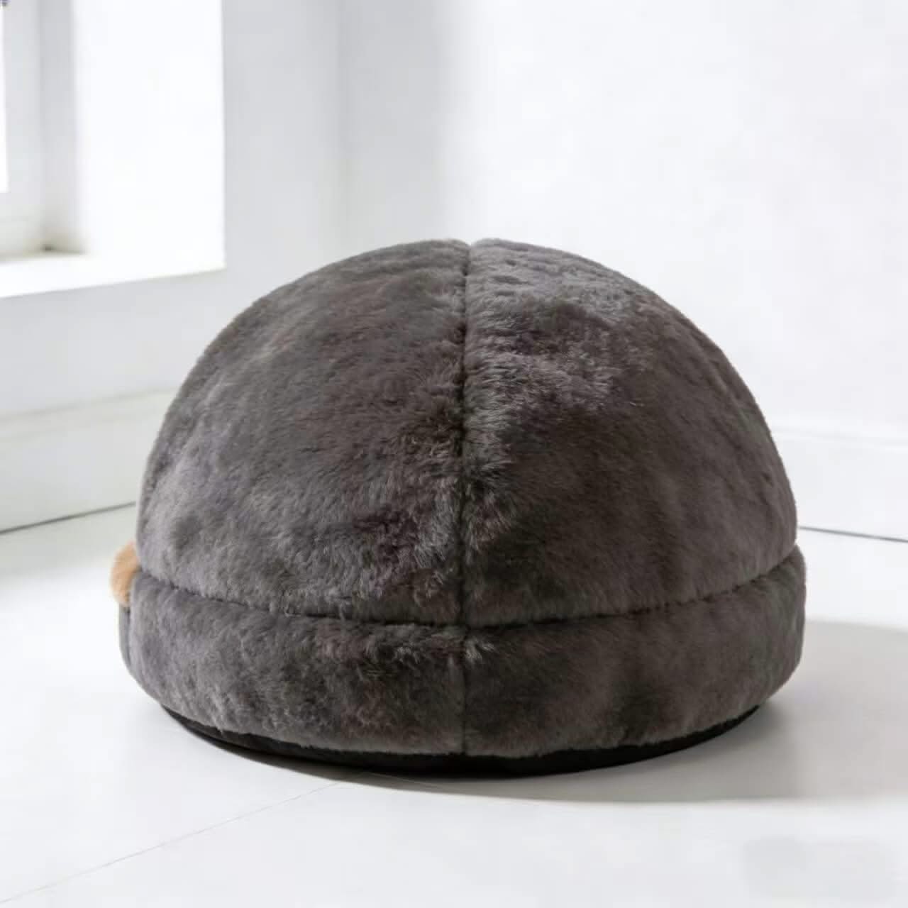 Cozy Pet Cave Bed for Dogs - Plush, Two-Tone, Gray-Beige, Warm Hiding Spot, All-Season