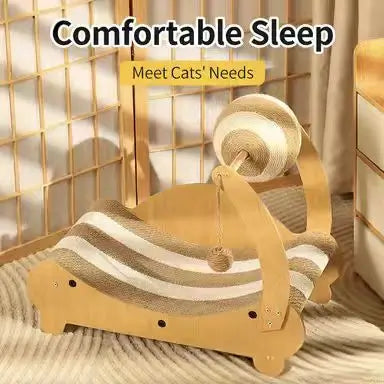 Scratching & Rest Cat Scratcher: Bamboo Frame, Striped Sisal, Hanging Ball