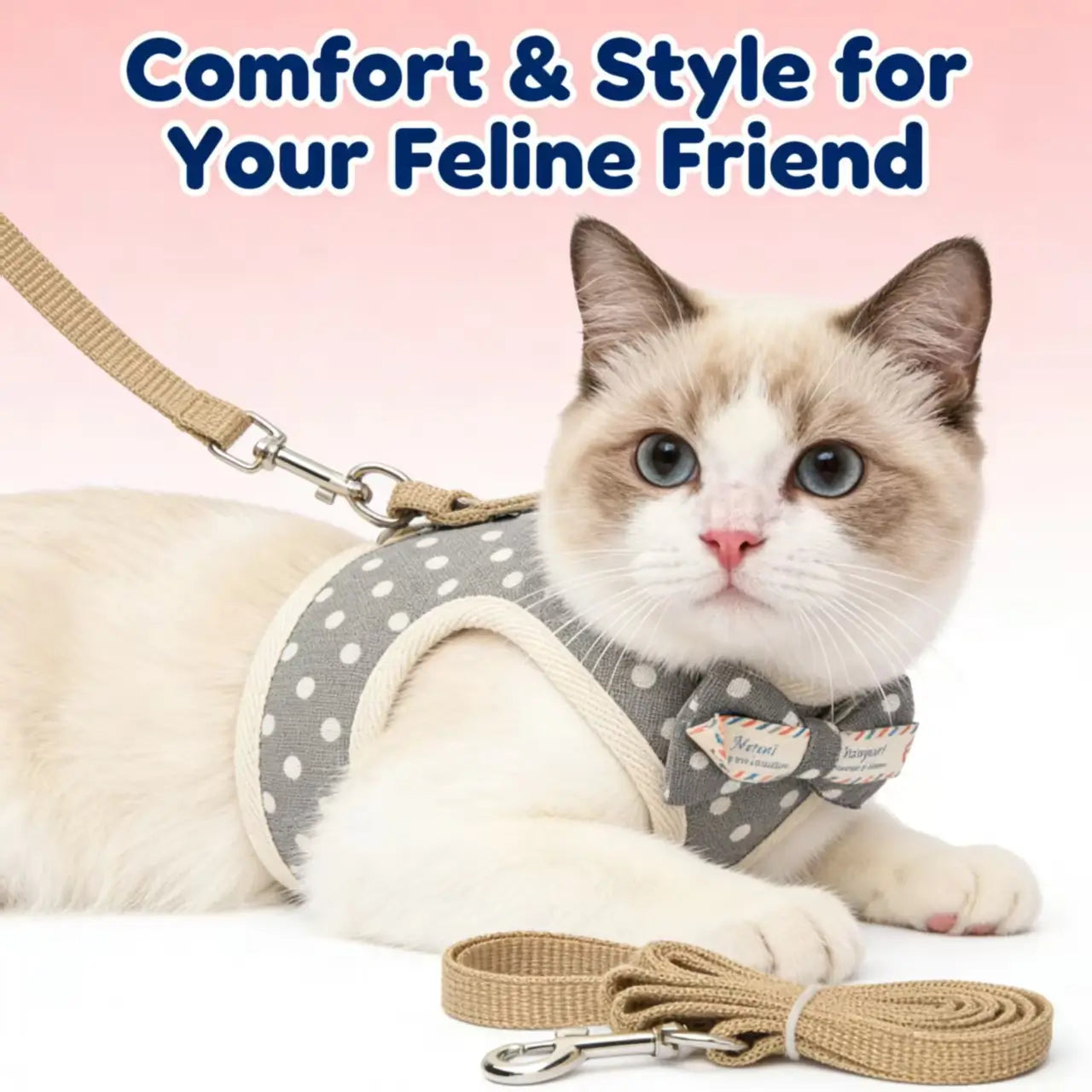 Escape-Proof Cat Harness & Leash: Polka Dot Print & Bow Accent