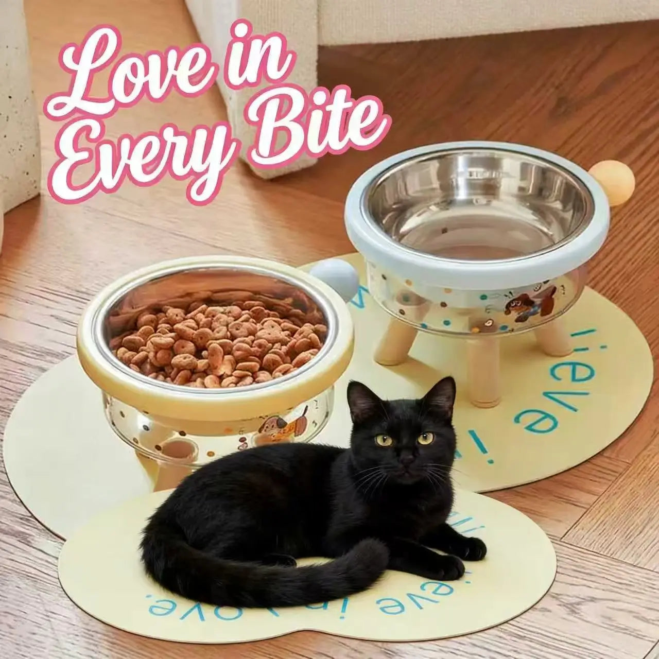 Elevated Cat Feeding Bowl: Ergonomic Design, Stainless Steel (Yellow/Blue)