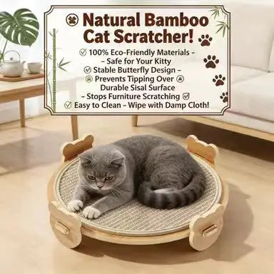 Round Cat Scratcher: Claw Grinding, Paw-Shaped Legs, Wooden Frame (Beige)