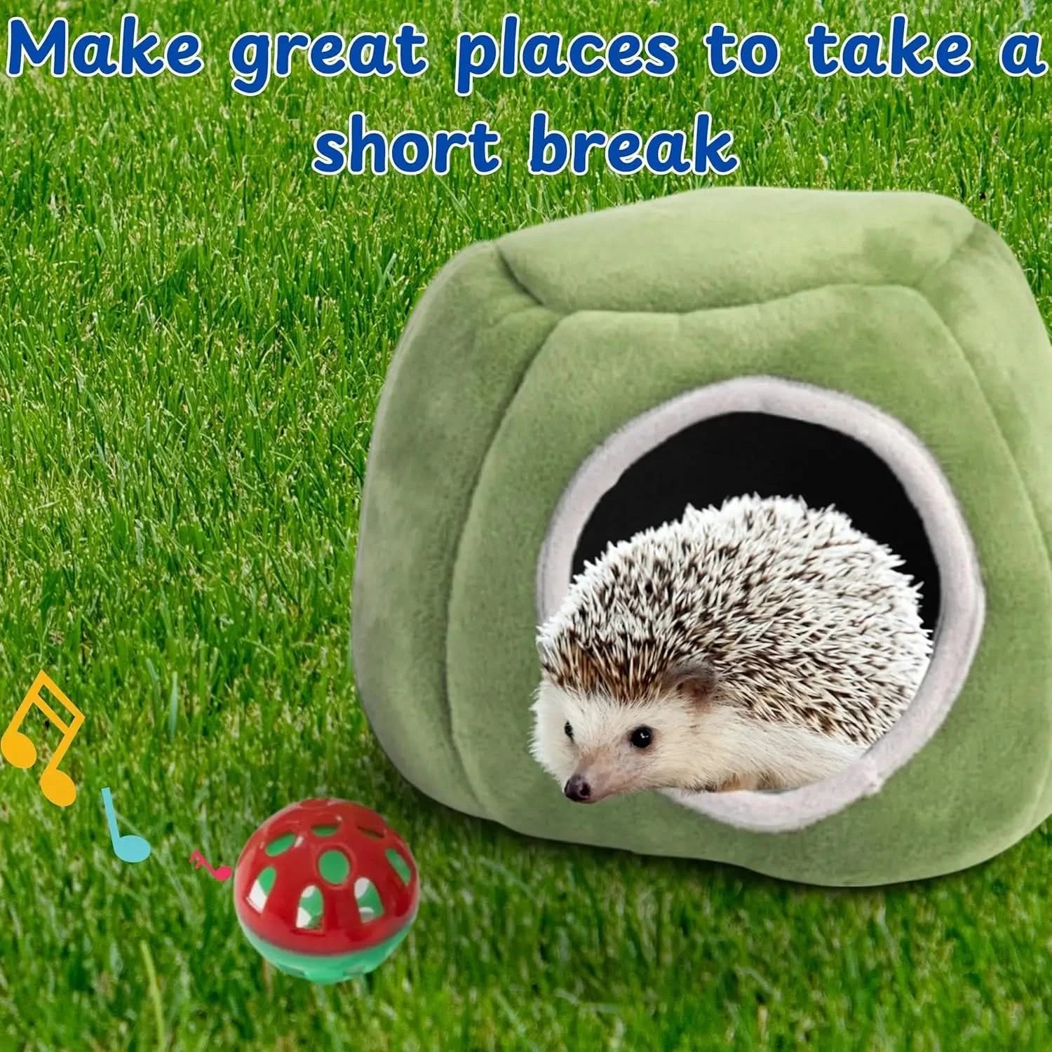 Cozy Green Small Animal Hideout Bed with Interactive Bell Toy