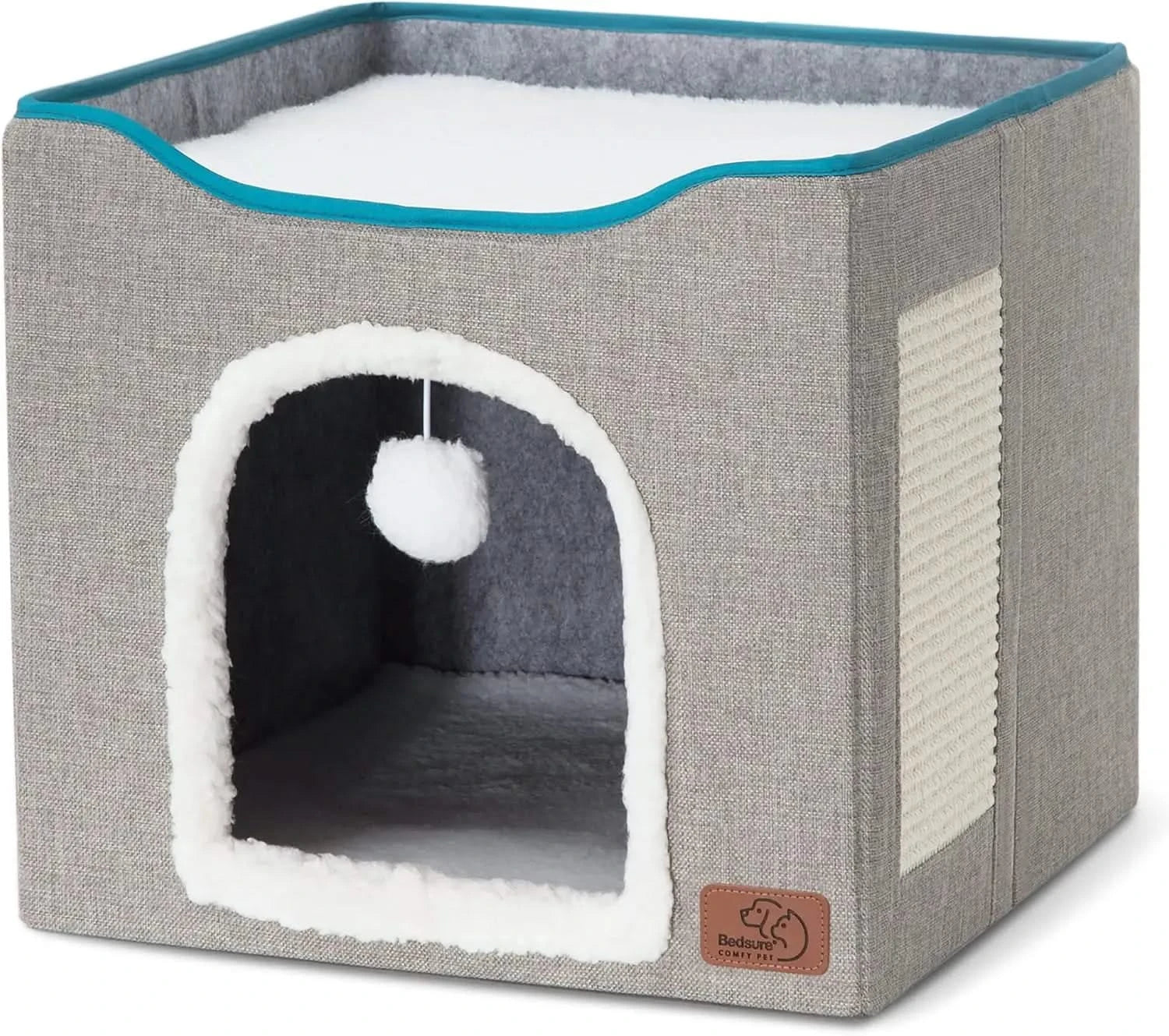 Bedsure Large Cozy Cat Cave Hideaway House, Scratch Pad, Plush Toy
