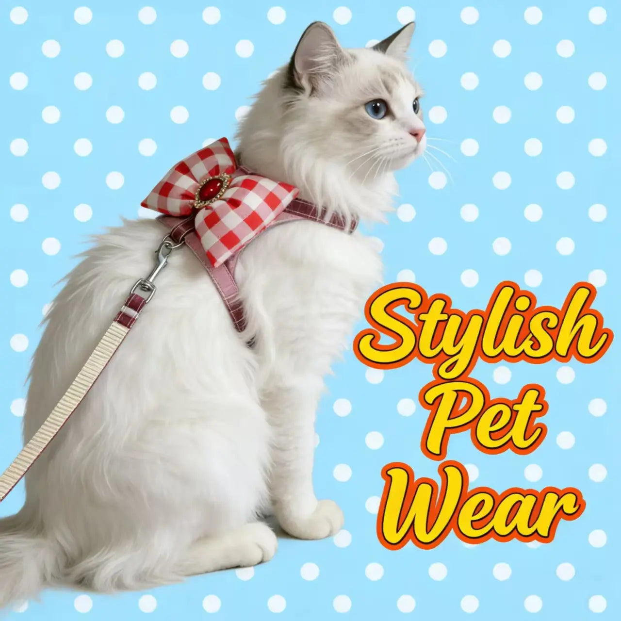 Escape-Proof Cat Harness & Leash: Gingham Bow & Rhinestone Accent
