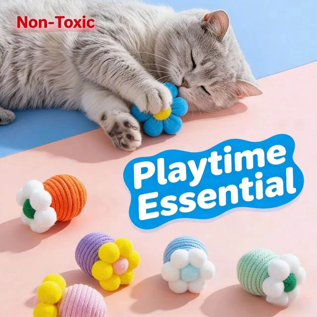 Flower & Yarn Cat Toy Set - Interactive Play, Multi-Color, Safe & Soft