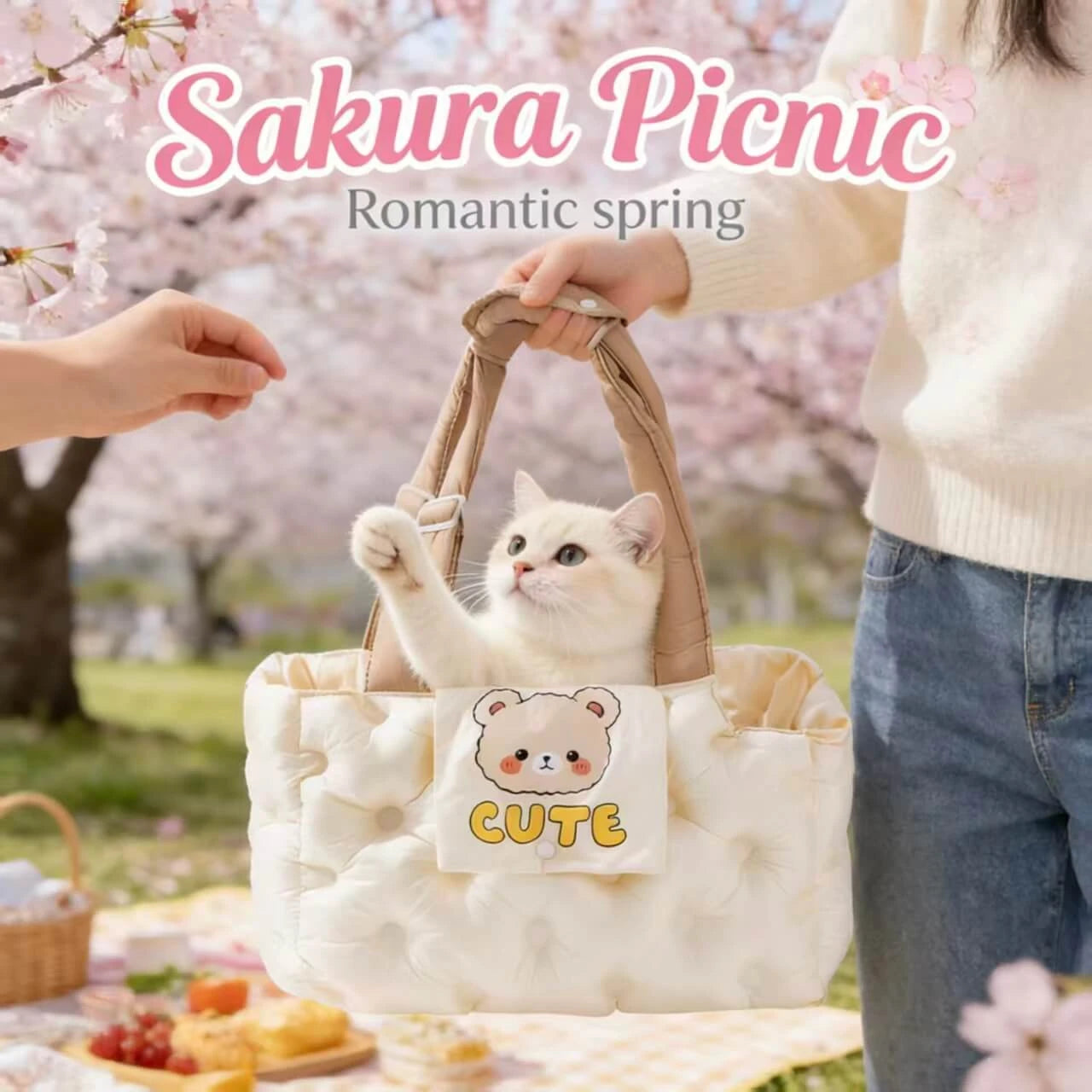 Portable Cat & Dog Carrier Tote - Soft Padded, Casual Style, Beige