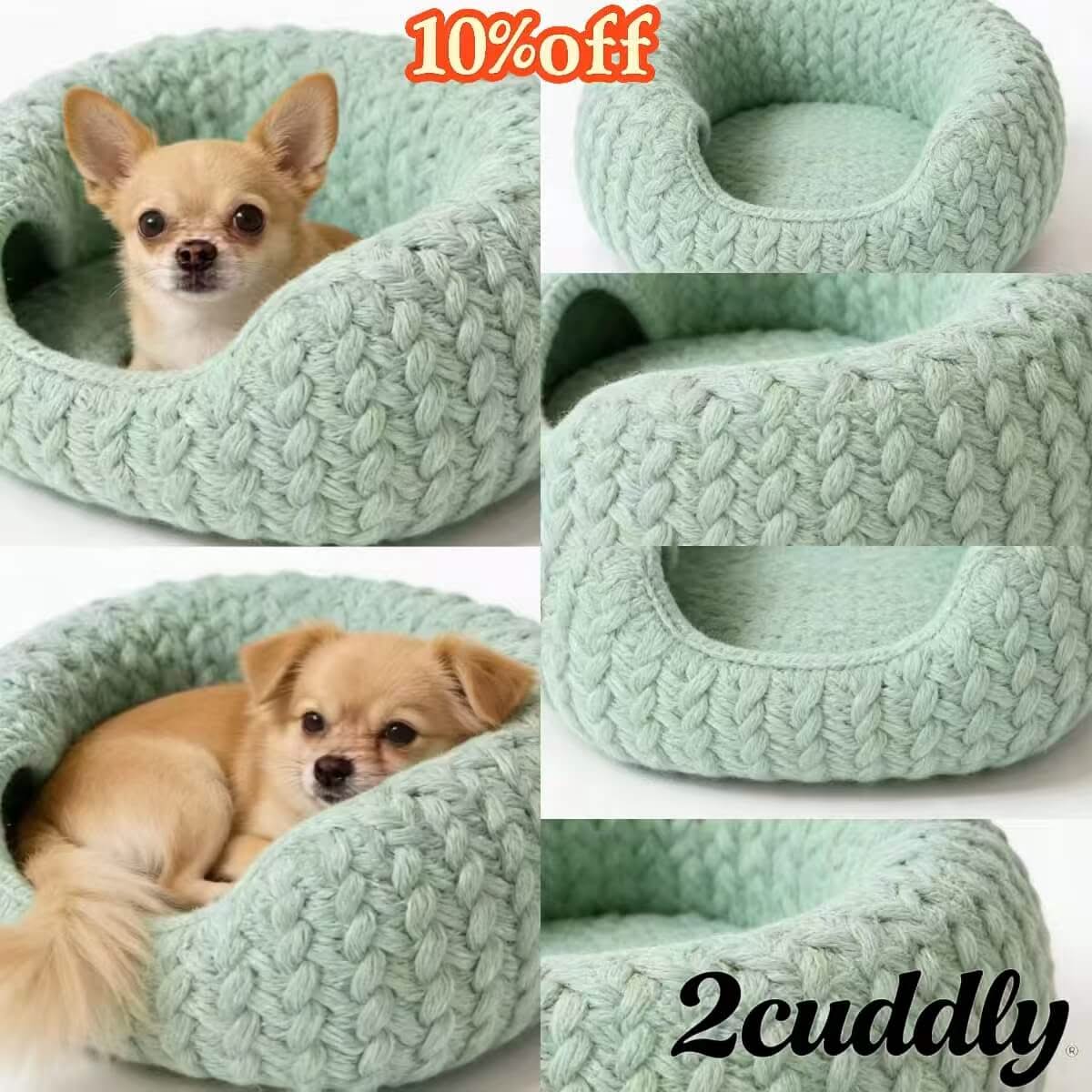 Dog Bed, Nest Type, Handwoven Braided, Cotton Rope, Light Green All-Season Bed