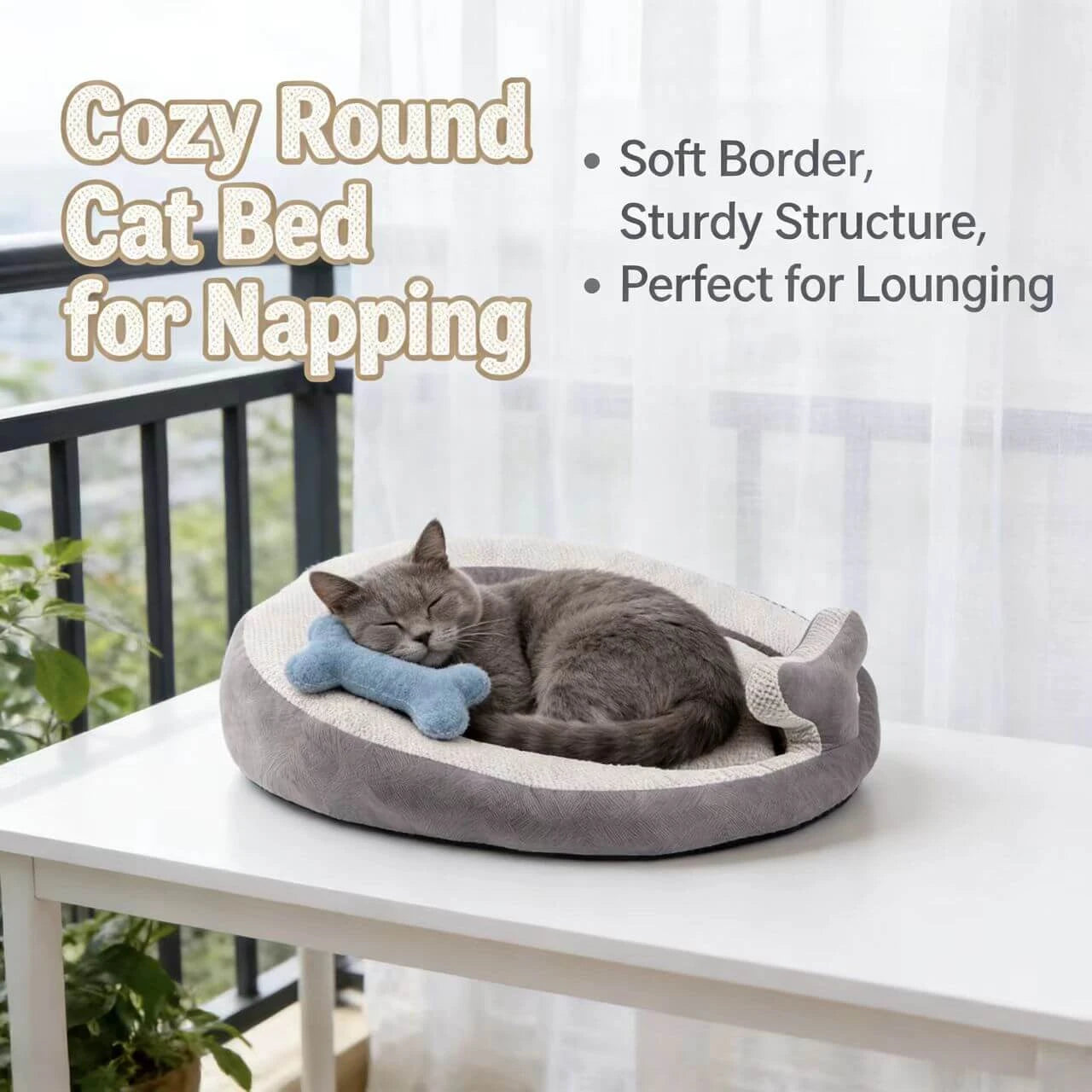 Soft Cushioned Pet Bed for Cats - Egg Design, Textured Cloth, Grey Two-Tone Rest Nest