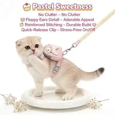 Escape-Proof Cat Harness & Leash: Puppy Backpack Design, Padded Fabric