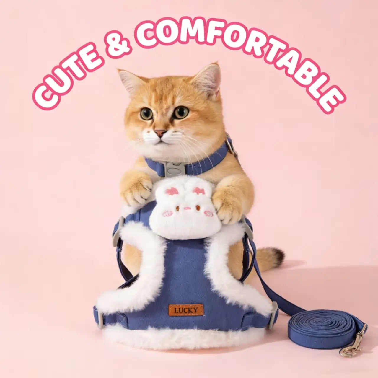 Escape-Proof Cat Harness & Leash: Faux Fur Trim, Bunny Accent