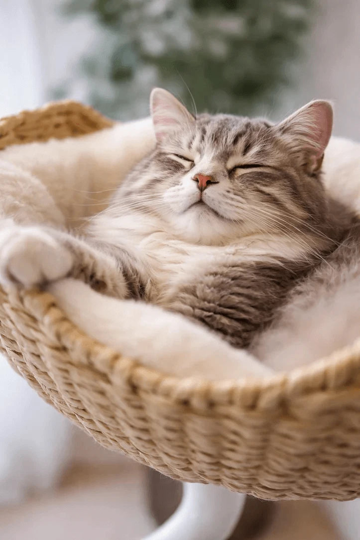 Modern Cat Window Perch - Stable Metal Base, Cozy Rattan Bed, Indoor Use