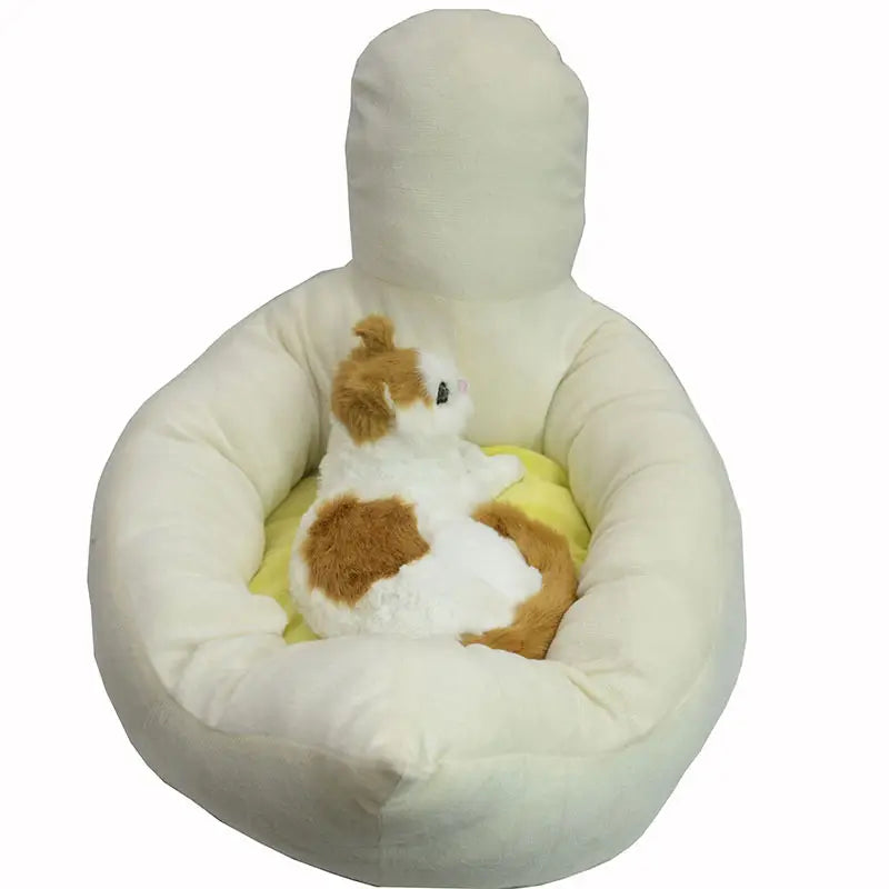 Duck-Shaped Cat Bed: Cozy Rest, Plush Surface, Cute Design (White-Yellow)