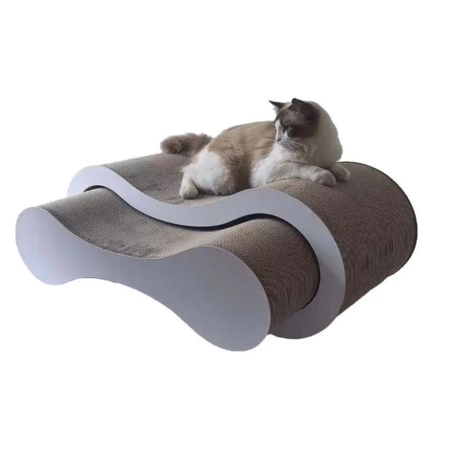 Wavy Cat Scratcher: Rest & Scratch, Curved Design, Durable Surface (Beige-White)