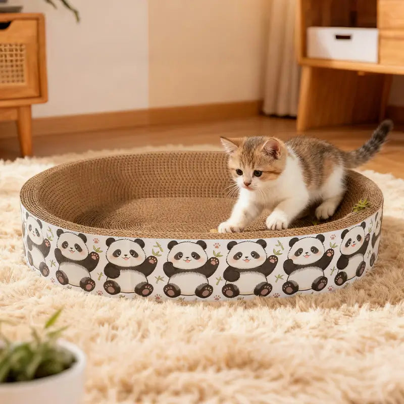 Panda-Pattern Cat Scratcher Bed: Corrugated Cardboard, Rest & Scratch