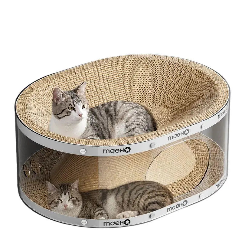 Double-Layer Cat Scratcher: Rest & Scratch, Transparent Design, Durable Surface (Beige)