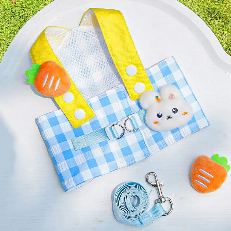 Escape-Proof Cat Harness & Leash: Bunny & Carrot Accent, Plaid Design