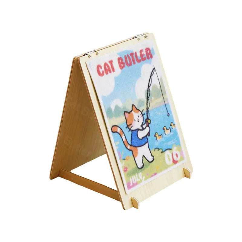 Folding Easel Cat Scratcher: Claw Grinding, Cartoon Design, Wooden Frame (Colorful)