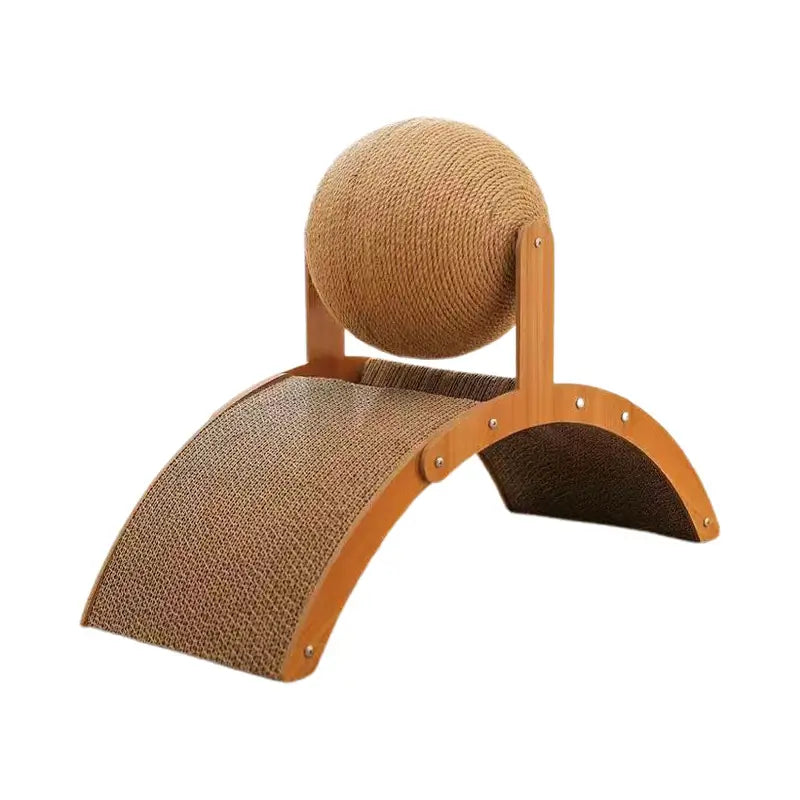 Multi-Functional Cat Scratcher: Corrugated Cardboard, Ball & Arch Design, Natural Brown