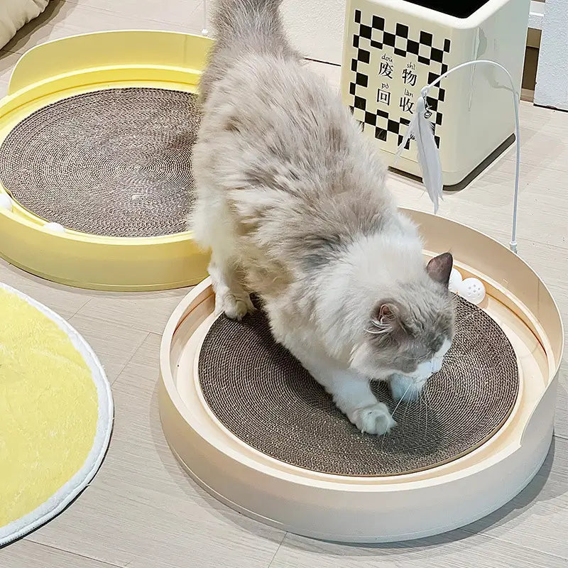 Round Cat Scratcher Set: Interactive Toys, Durable Surface, Multi-Color (Beige/Yellow/Grey)