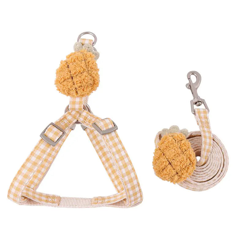 Escape-Proof Cat Harness & Leash: Pom-Pom Accent, Plaid Design