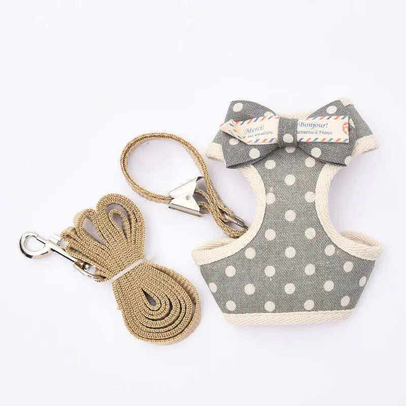 Escape-Proof Cat Harness & Leash: Polka Dot Print & Bow Accent