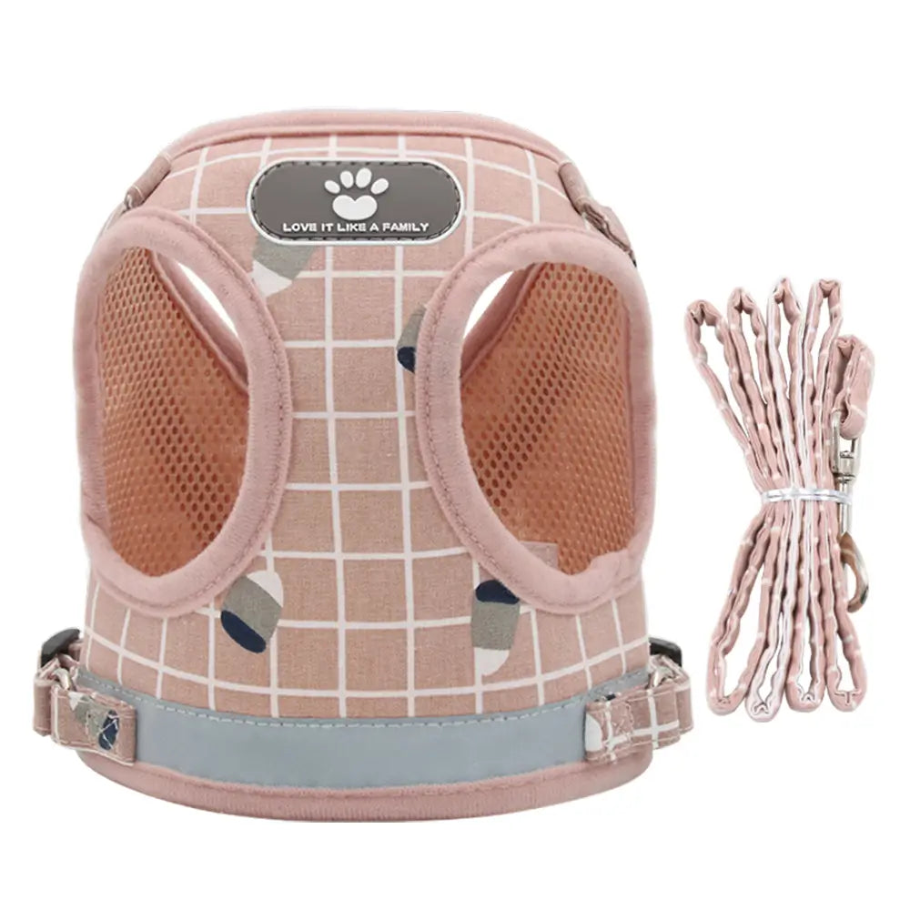 Reflective Escape-Proof Cat Harness & Leash: Breathable Mesh, Grid Pattern