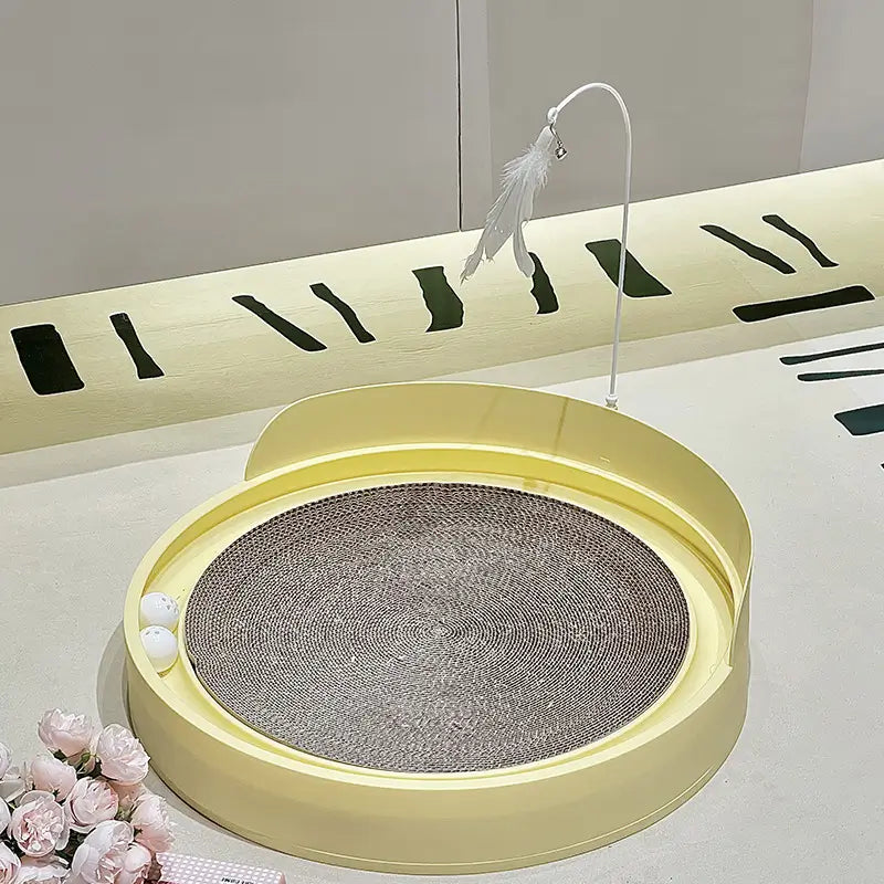 Round Cat Scratcher Set: Interactive Toys, Durable Surface, Multi-Color (Beige/Yellow/Grey)