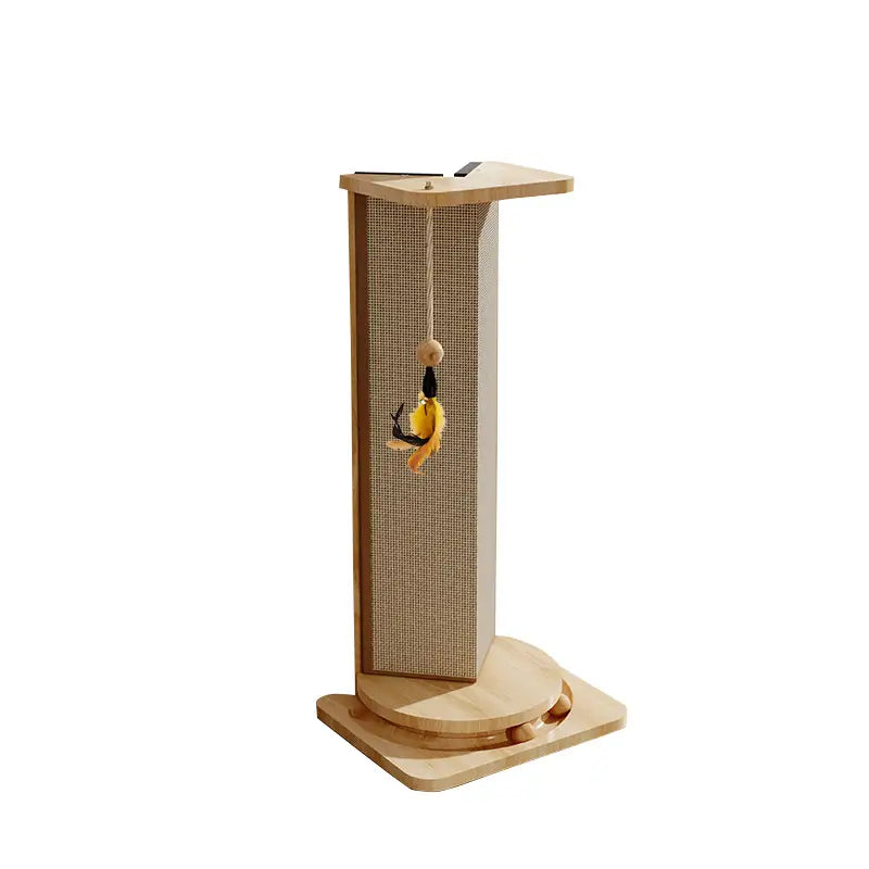 Wooden Cat Scratcher: Interactive Toys, Durable Surface, Minimalist Design