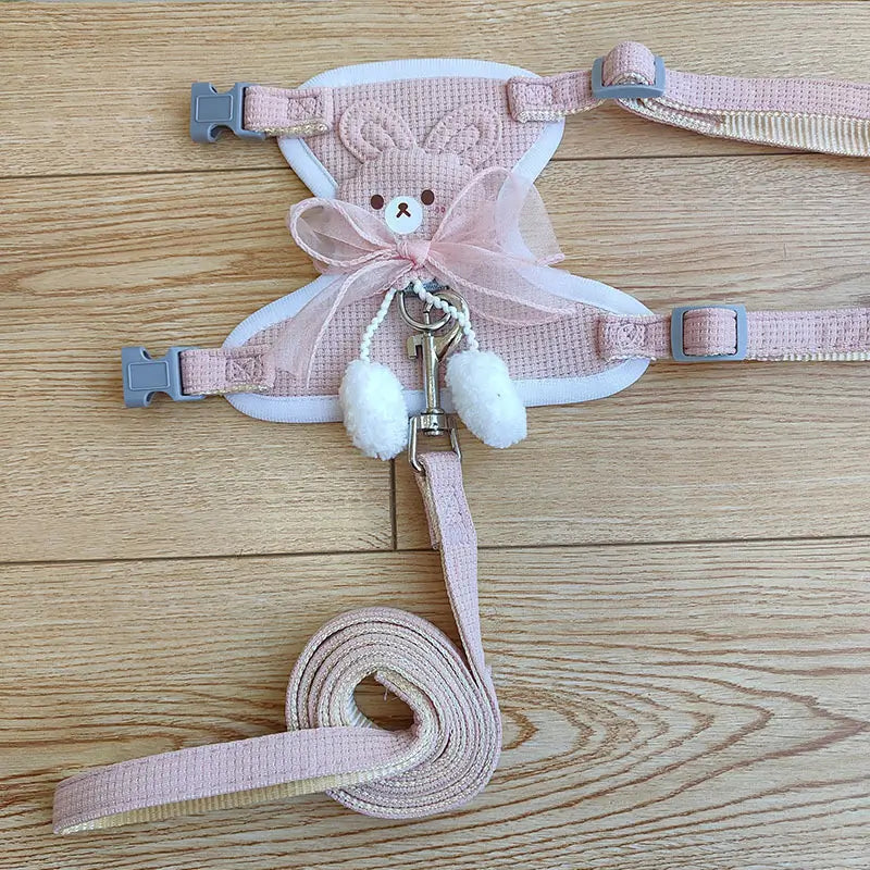 Escape-Proof Cat Harness & Leash: Bunny Accent, Lace Bow Design