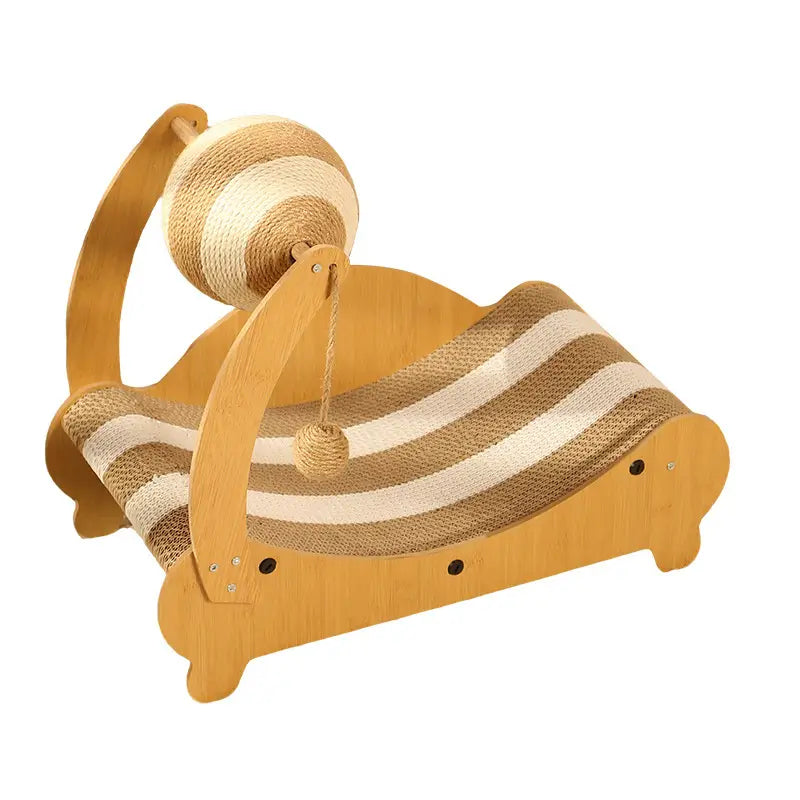 Scratching & Rest Cat Scratcher: Bamboo Frame, Striped Sisal, Hanging Ball