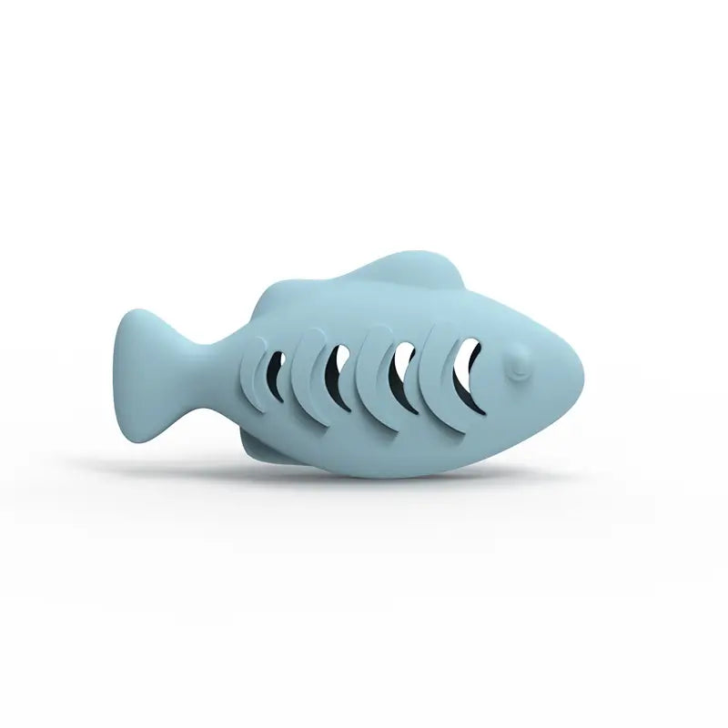Chewable Interactive Cat Toy: Fish Skeleton Shape, Light Blue Silicone Material