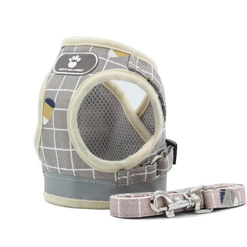Reflective Escape-Proof Cat Harness & Leash: Breathable Mesh, Grid Pattern