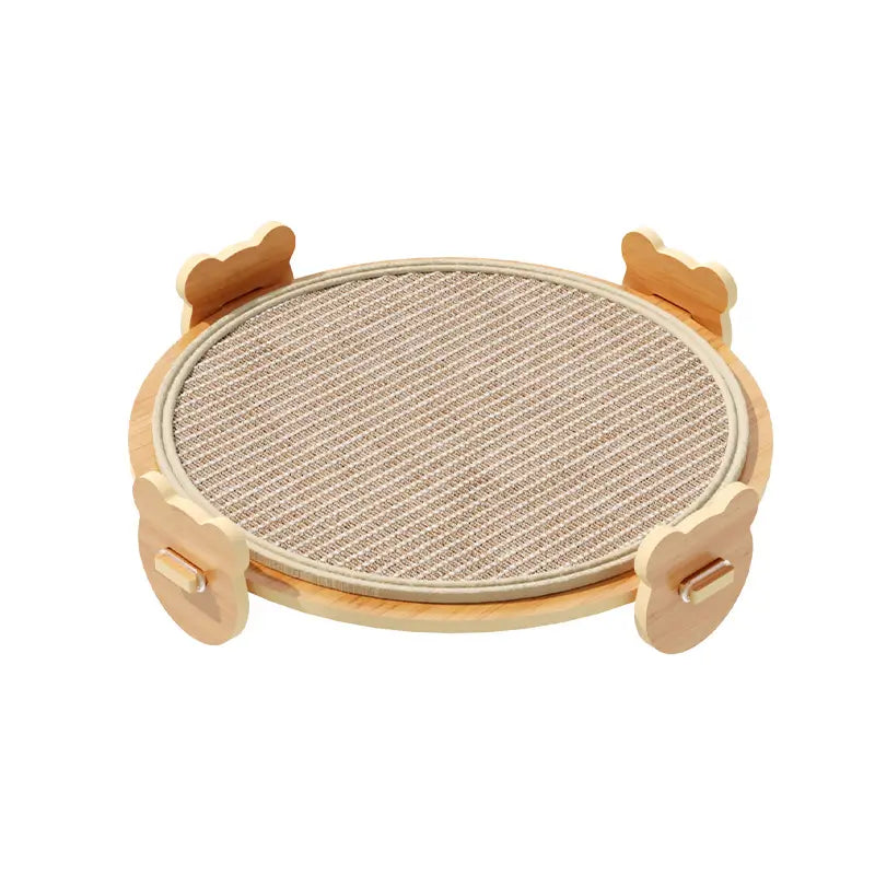Round Cat Scratcher: Claw Grinding, Paw-Shaped Legs, Wooden Frame (Beige)