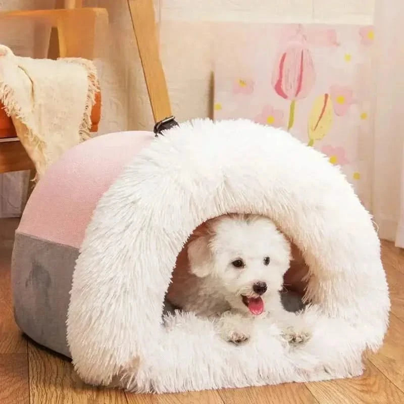 Warm Plush Pet Bed: Large Enclosed Comfort Den for Cats & Dogs
