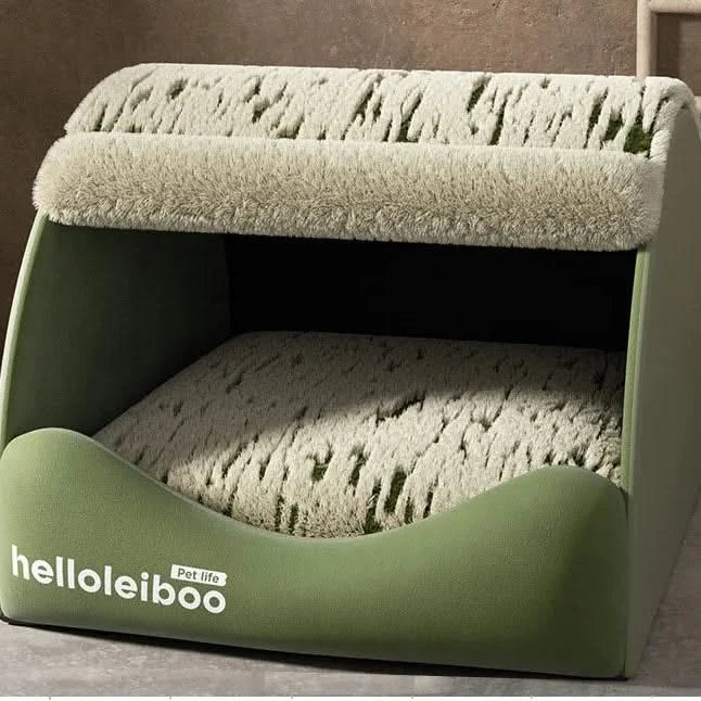 Cozy Semi-Enclosed Plush Dog House Bed for Warm Winter Comfort