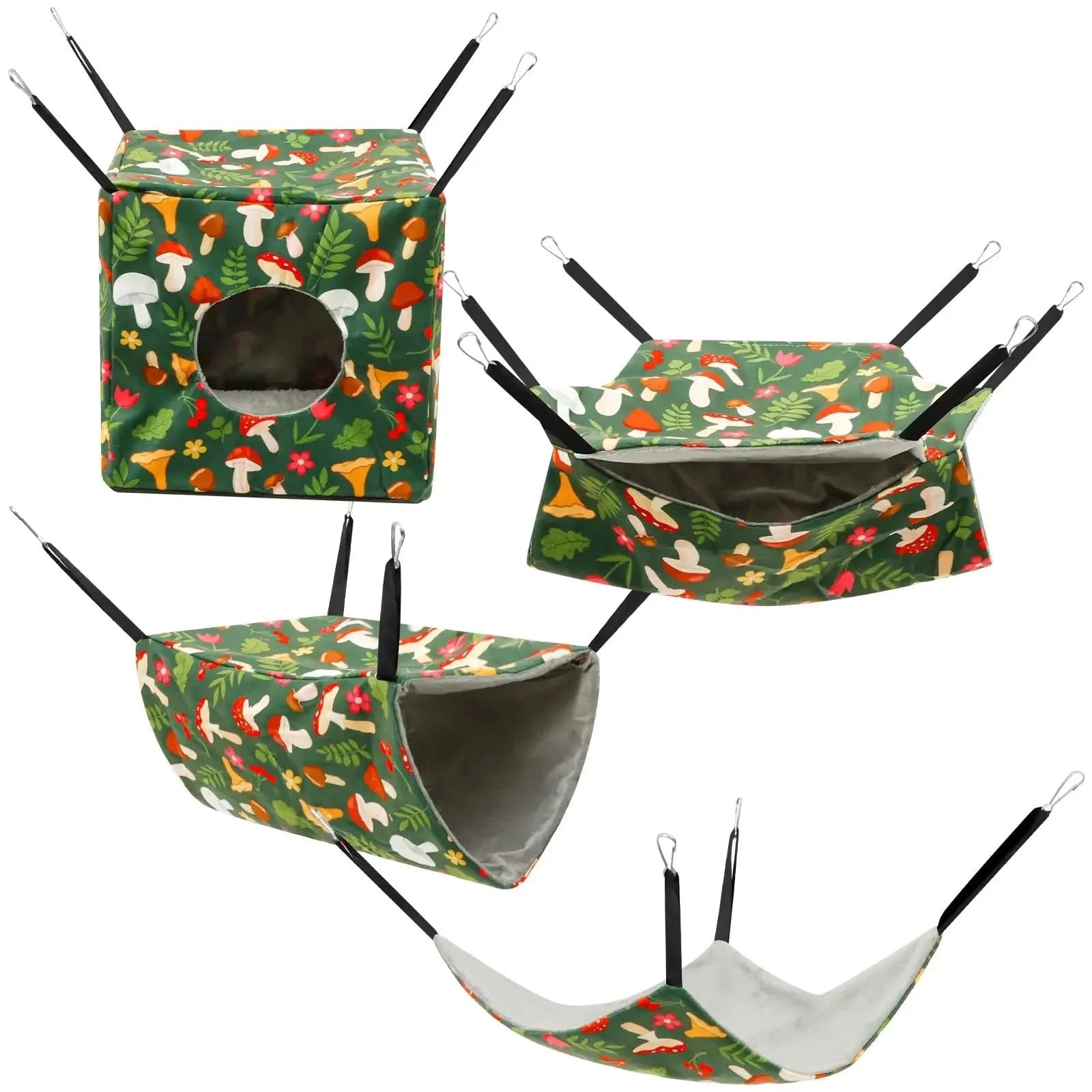 Deluxe 4-Piece Washable Hammock & Hideout Set for Small Pets