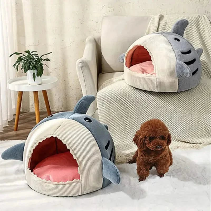 Cozy Plush Shark Pet Bed: Warm Semi-Enclosed Dog & Cat House