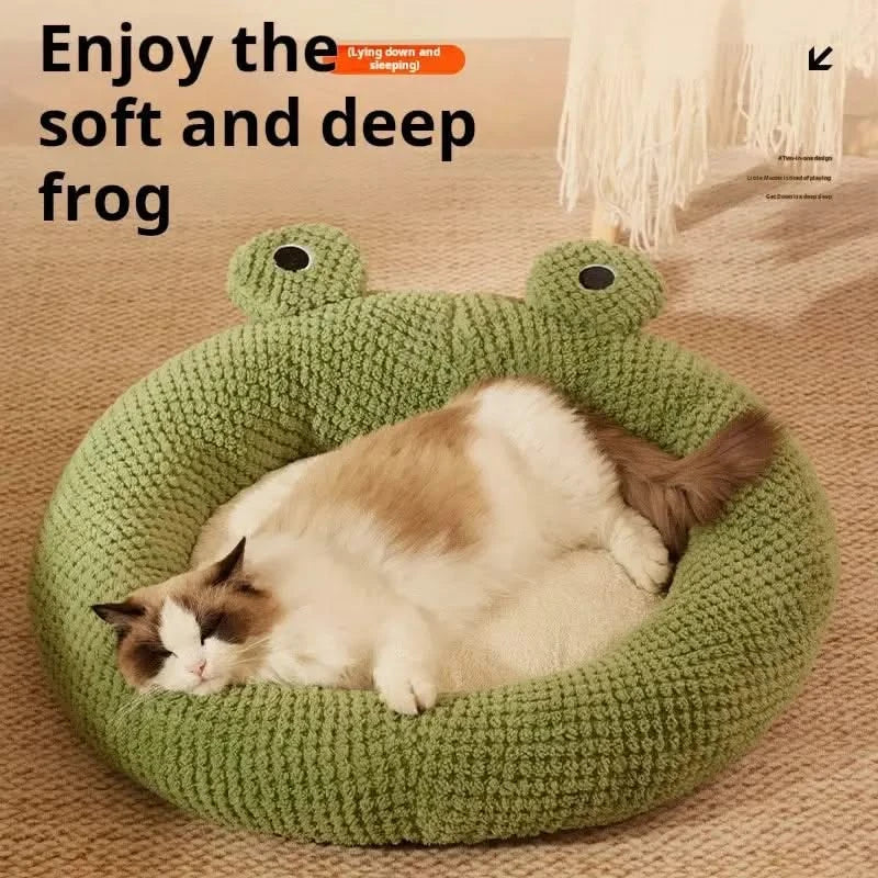 Ultimate Cozy Green Frog Plush Pet Bed for Small Dogs & Cats