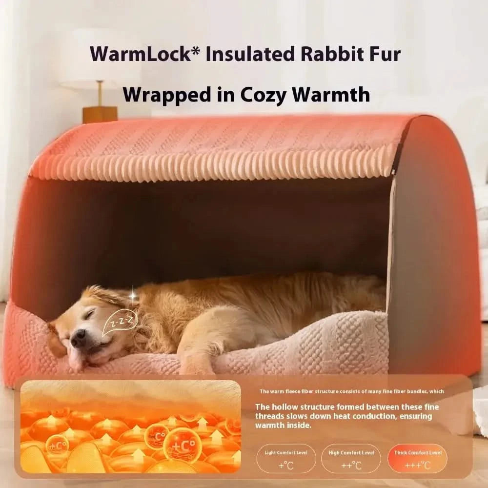 Warm Deep Sleep Pet Bed: Washable, Semi-Closed Nest for Dogs & Cats