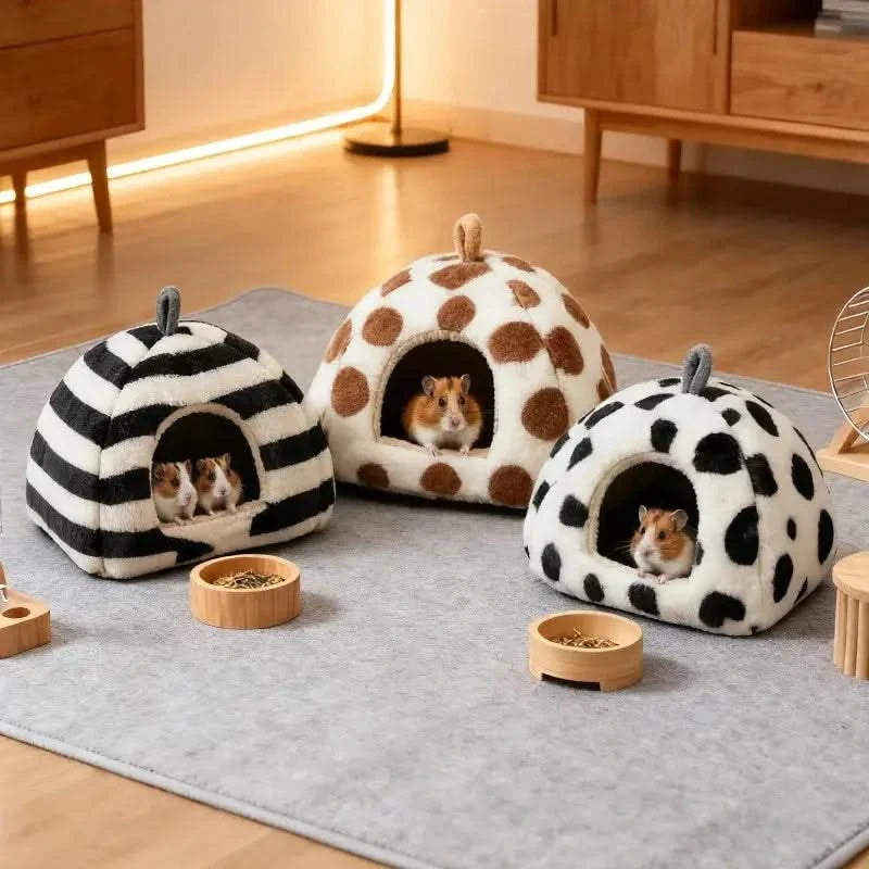Cozy Fleece Winter Hamster Nest Bed, Hangable Small Animal Cave House