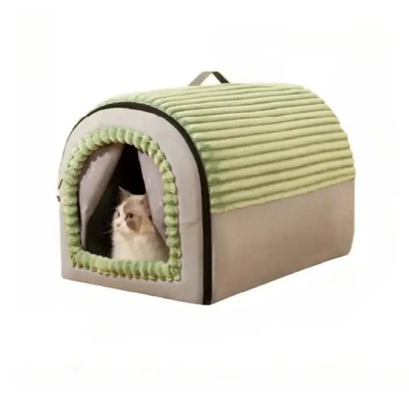 Cozy Plush Cat Bed House with Removable Cushion, Anti-Slip Warm Pet Cave