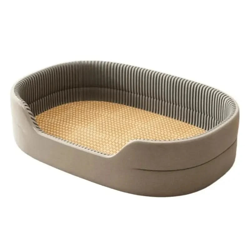 Deluxe All-Season Pet Kennel: Cooling Rattan Mat, Raised Edges, Sofa-Feel Comfort