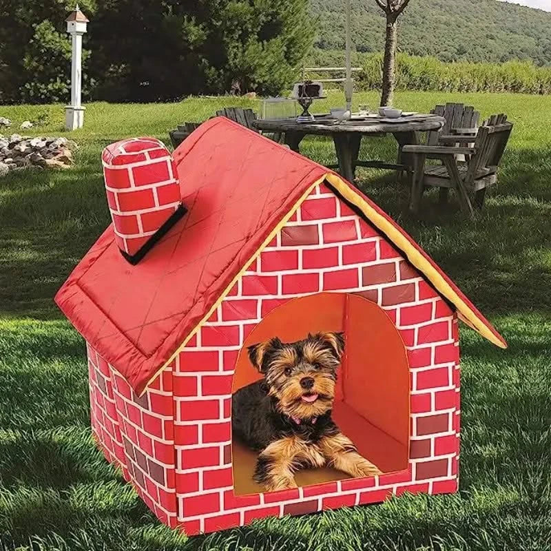 Portable Foldable Pet Kennel: Warm Brick Style Dog House & Cat Bed